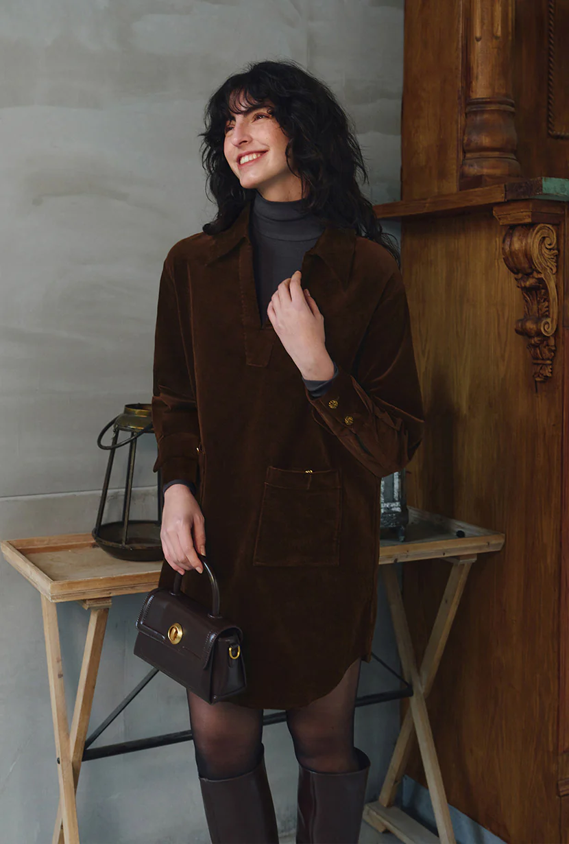 Abby Corduroy Dress - Brown - Image 4