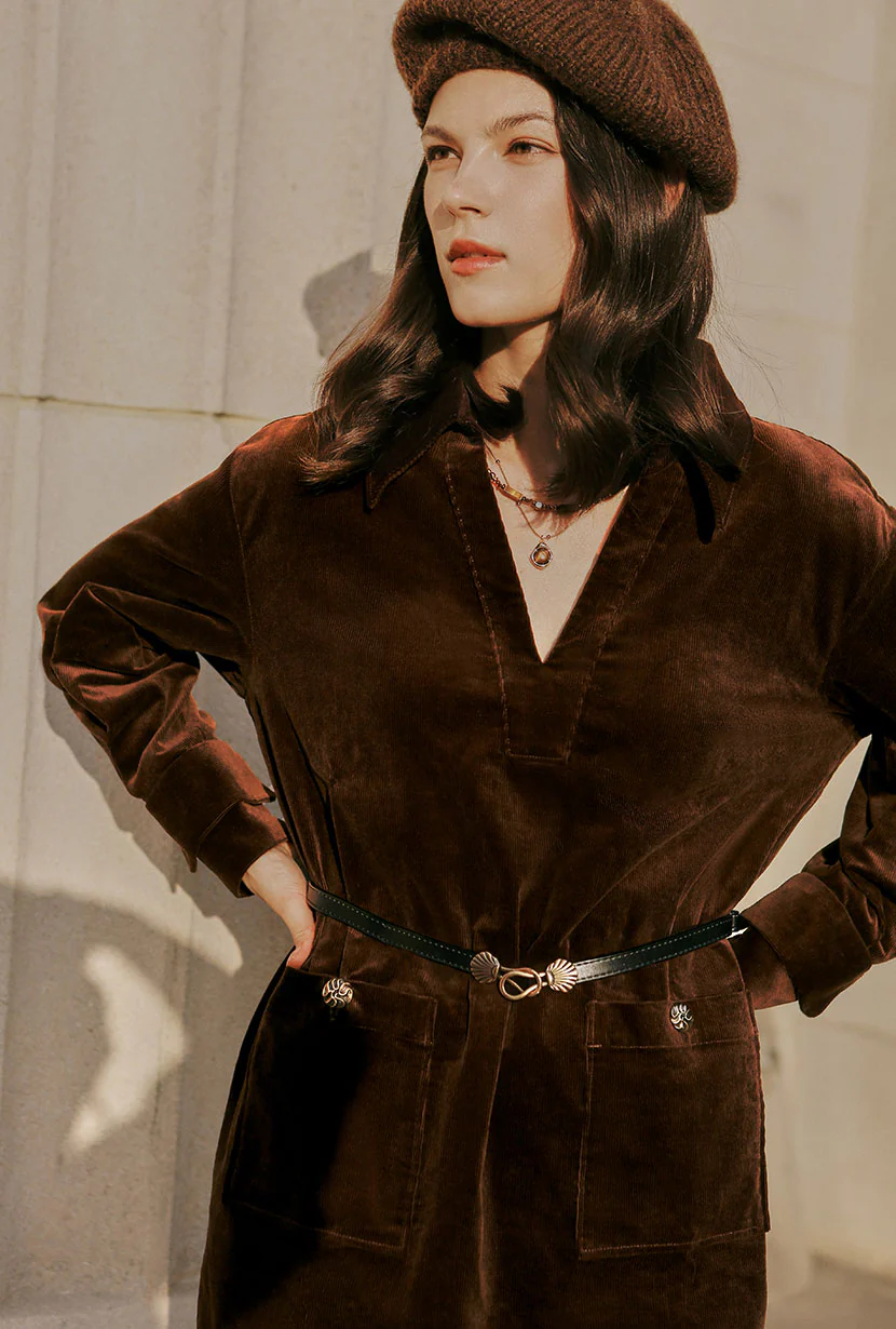 Abby Corduroy Dress - Brown - Image 6