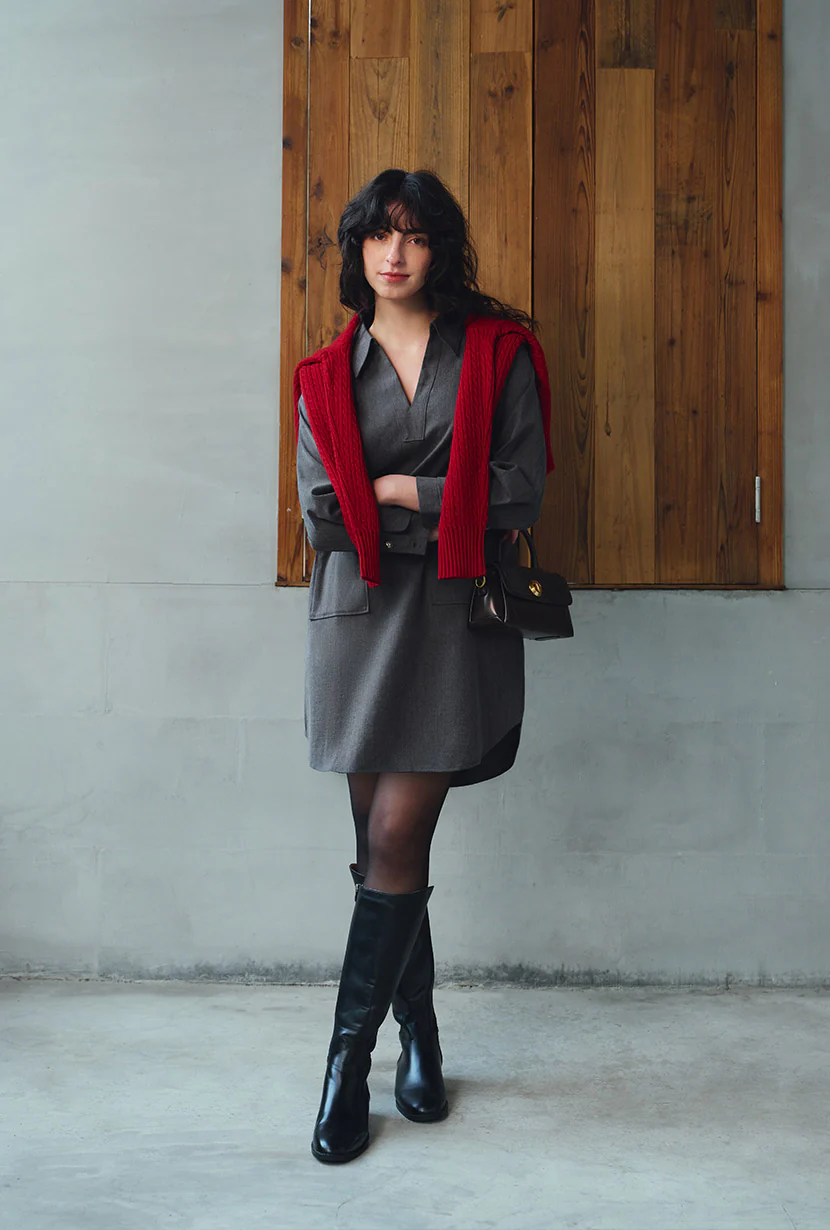 Abby Wool Blend Dress - Charcoal - Image 3