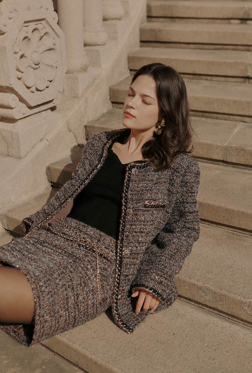 Ashton Mini Wool Tweed Skirt - Charcoal - Image 4