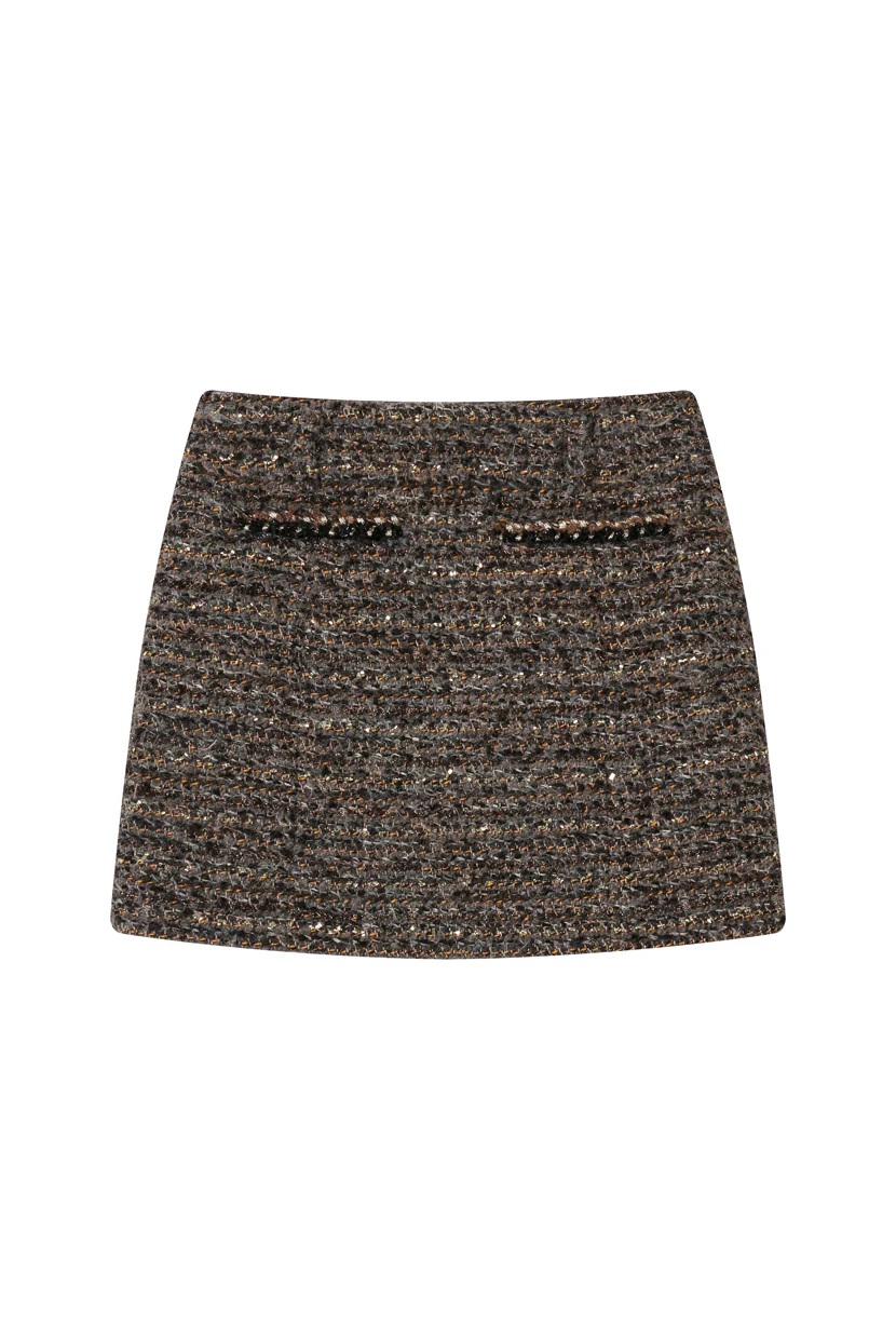 Ashton Mini Wool Tweed Skirt - Charcoal - Image 7
