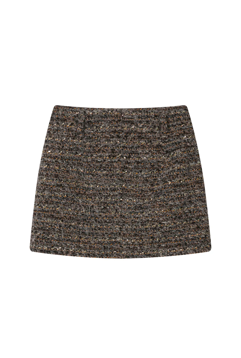 Ashton Mini Wool Tweed Skirt - Charcoal - Image 8