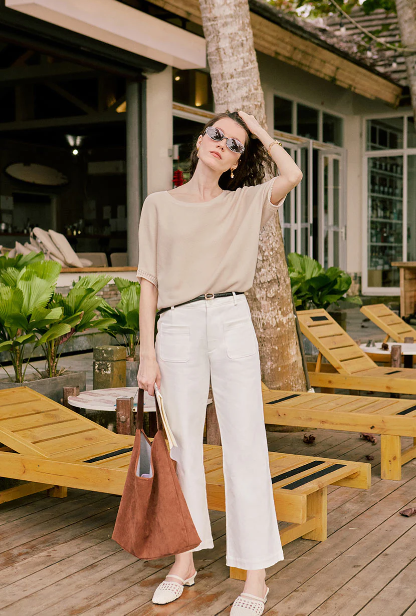 Billy Cropped Wide-Leg Stretch Jeans - White - Image 5