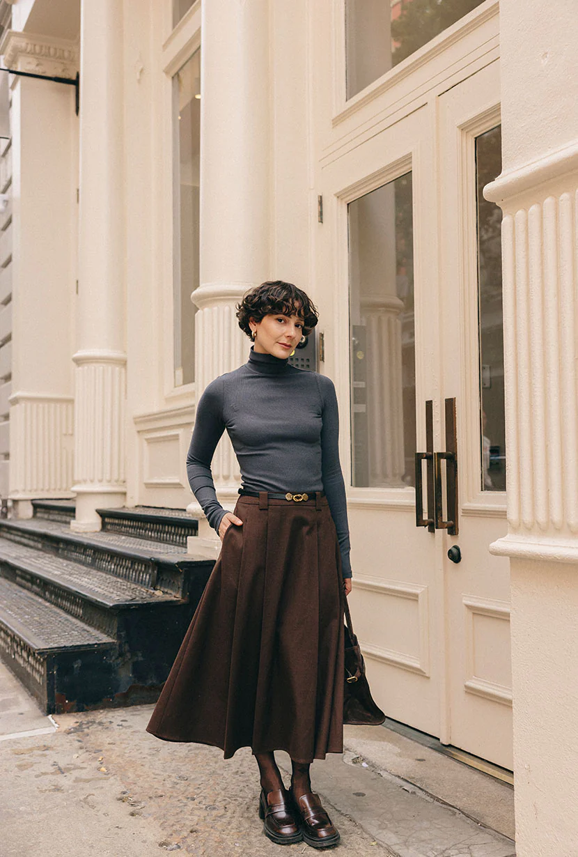 Blake Wool Blend Skirt - Chocolate - Image 5