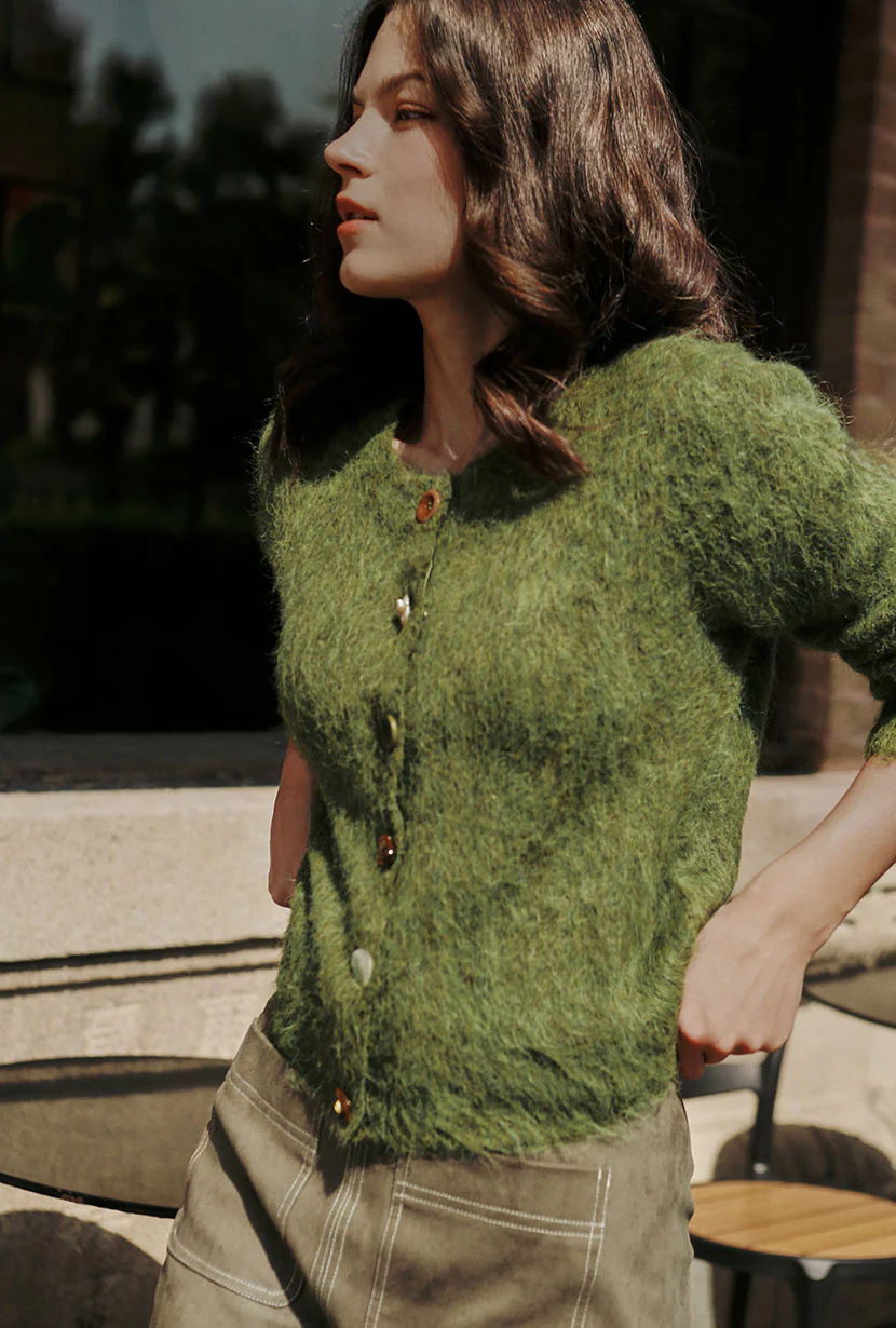 Brayden Alpaca Cardigan - Olive Green - Image 3