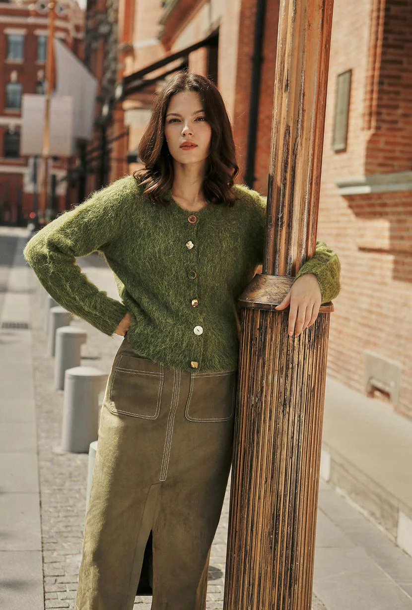 Brayden Alpaca Cardigan - Olive Green - Image 6