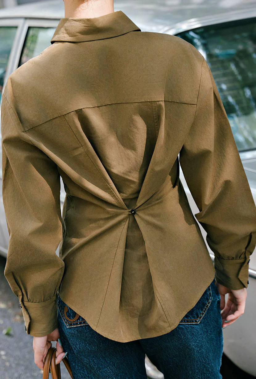 Brenda Cotton Blend Shirt - Olive Brown - Image 4