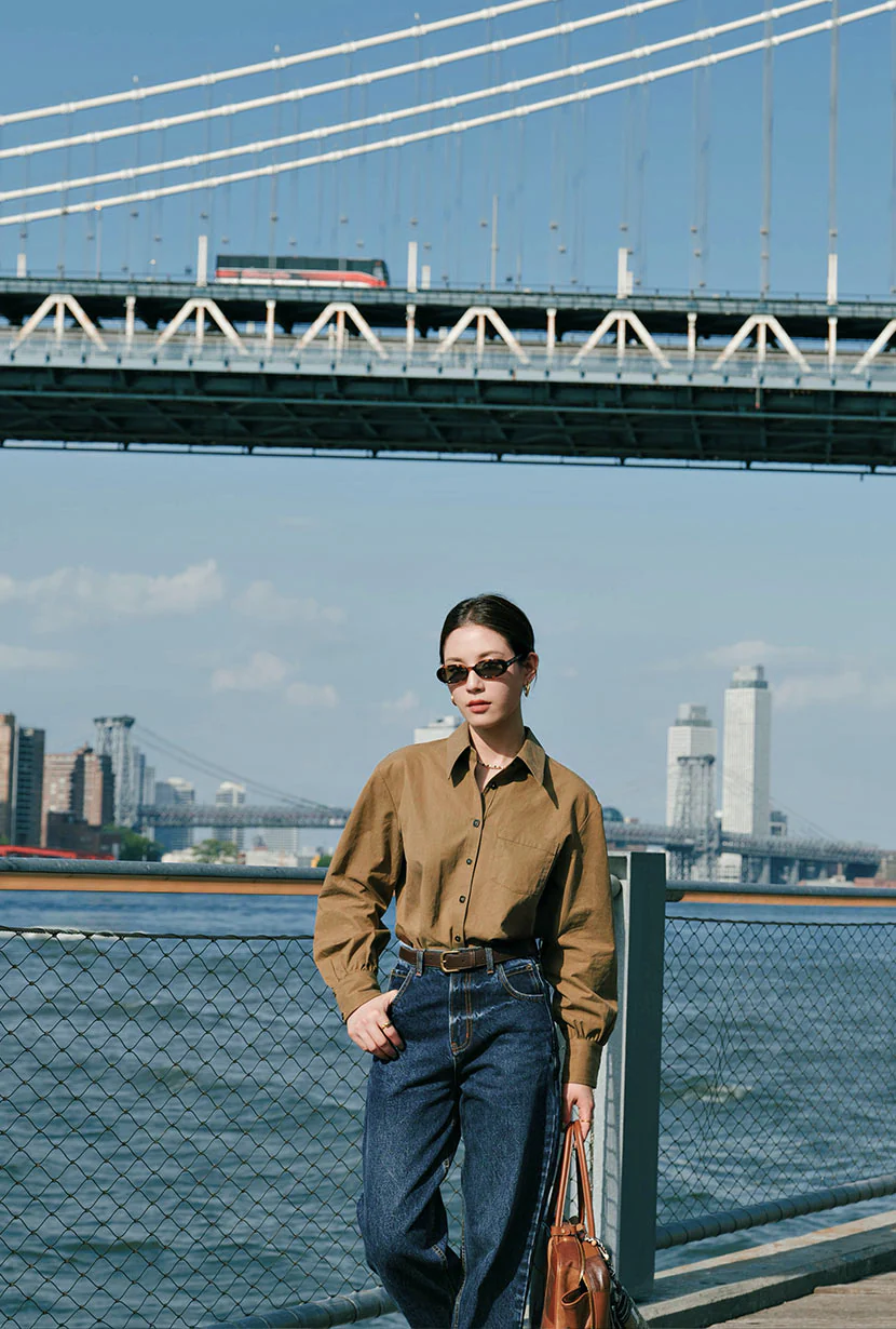 Brenda Cotton Blend Shirt - Olive Brown - Image 5