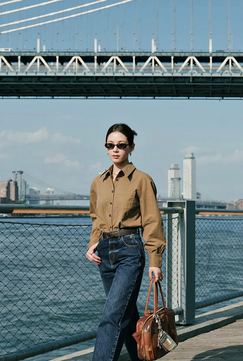 Brenda Cotton Blend Shirt - Olive Brown - Image 7