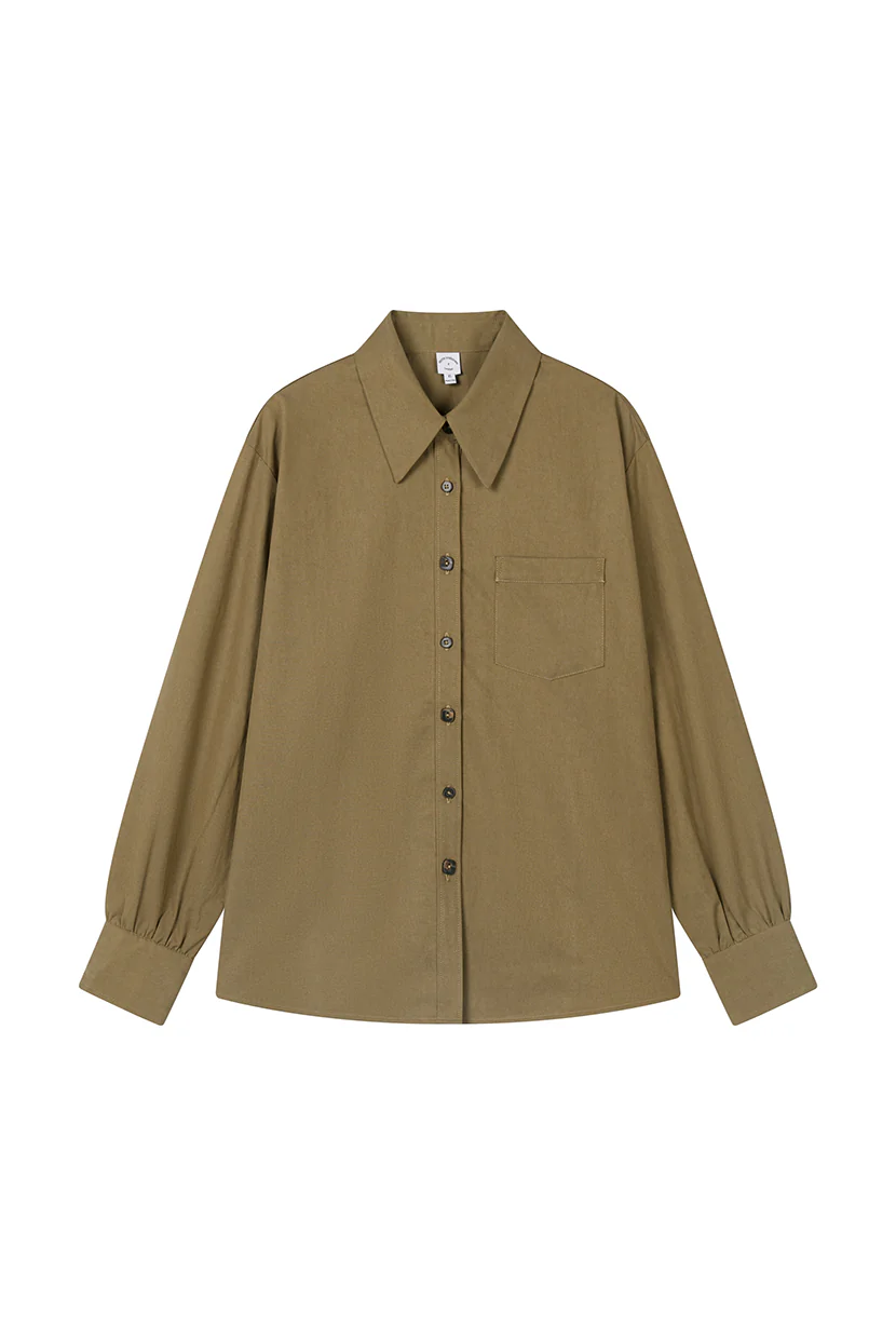 Brenda Cotton Blend Shirt - Olive Brown - Image 8