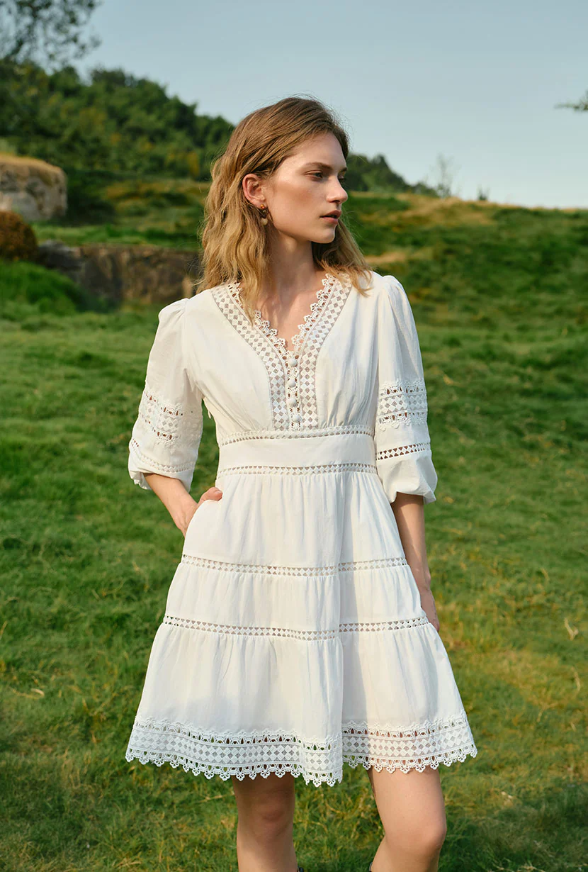 Calista Cotton Dress - White - Image 3