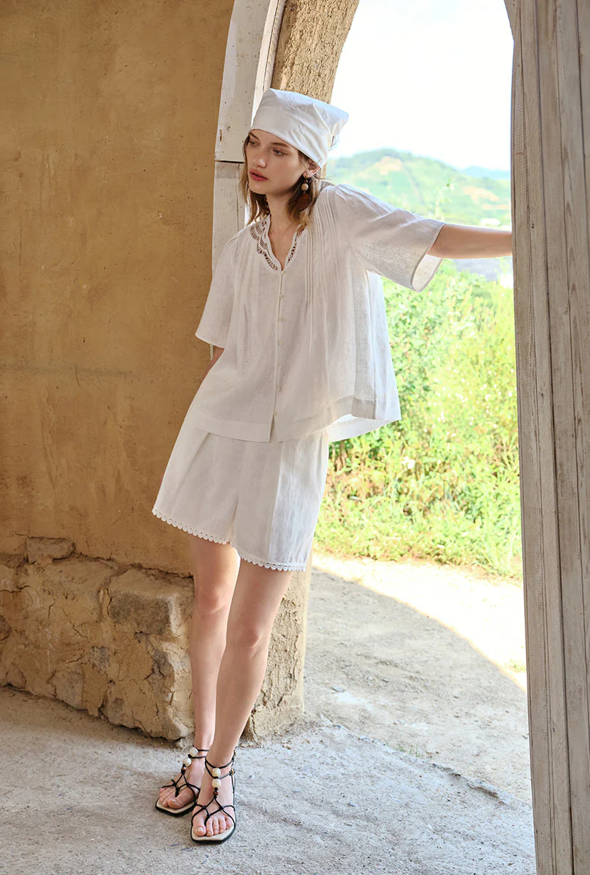 Callie Linen Blouse - White - Image 10
