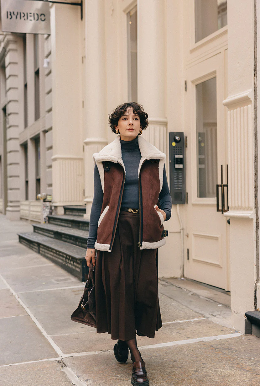 Camilla Shearling Vest Jacket - Chocolate