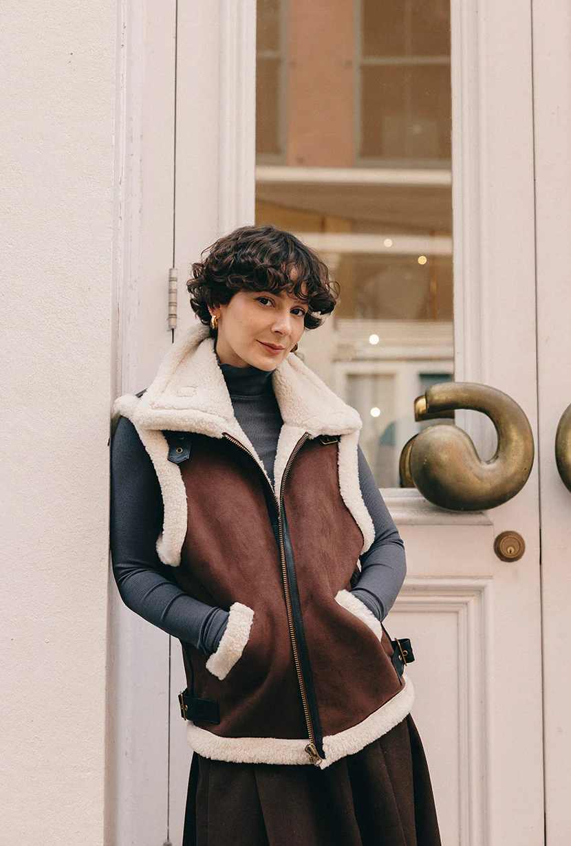 Camilla Shearling Vest Jacket - Chocolate - Image 2