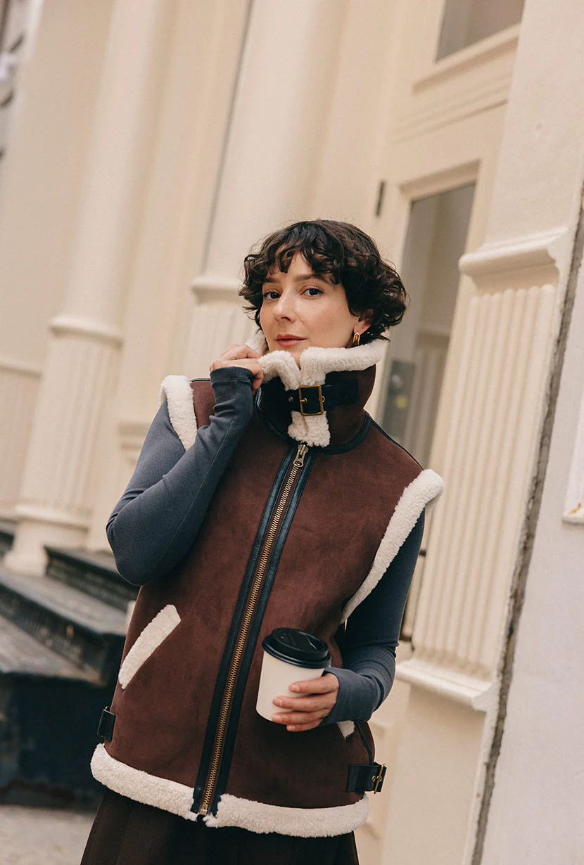 Camilla Shearling Vest Jacket - Chocolate - Image 5