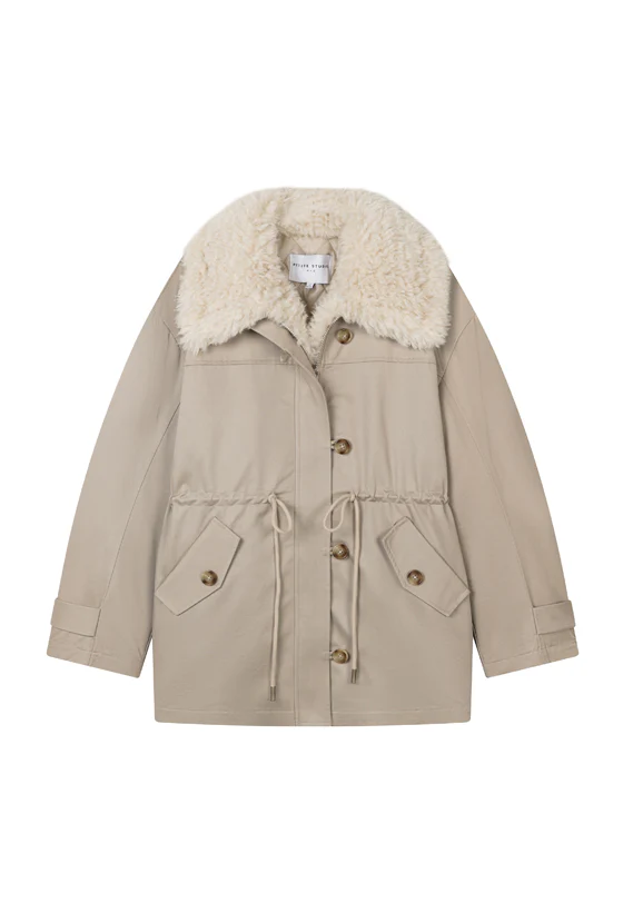 Candice Faux Fur Parka Coat - Sand - Image 6