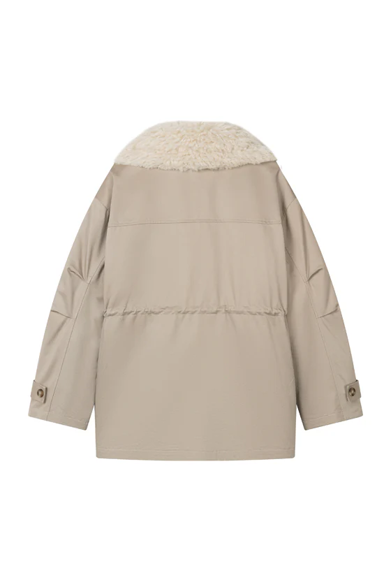 Candice Faux Fur Parka Coat - Sand - Image 7