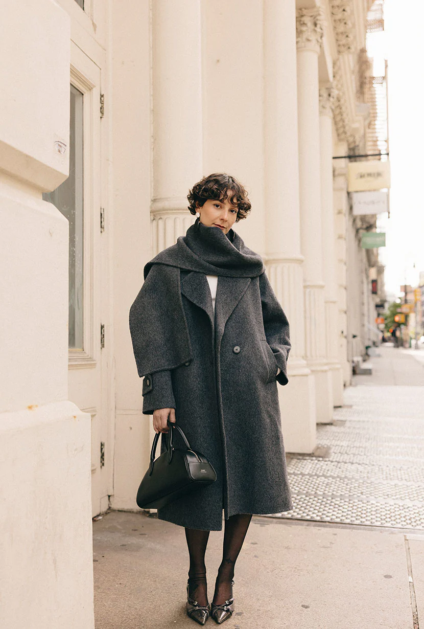 Carina Wool & Silk Scarf Coat - Charcoal - Image 2