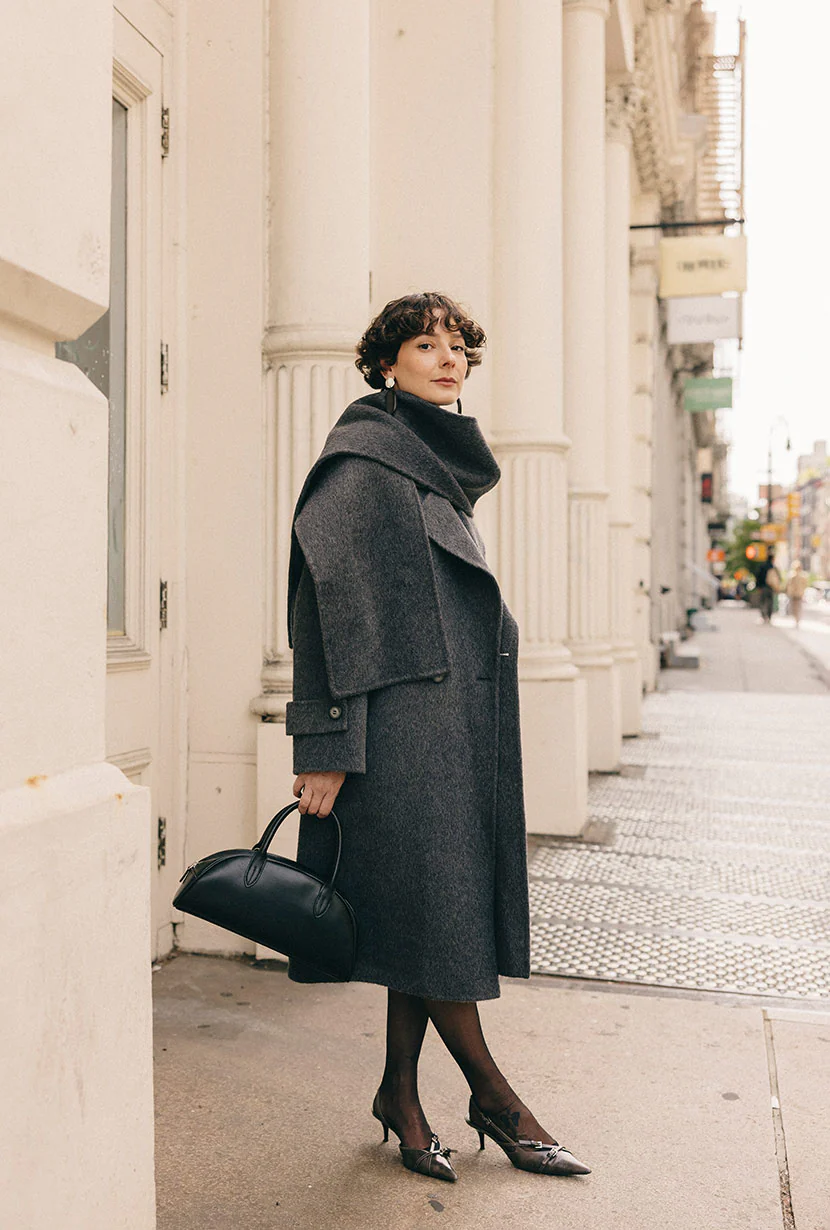 Carina Wool & Silk Scarf Coat - Charcoal - Image 3