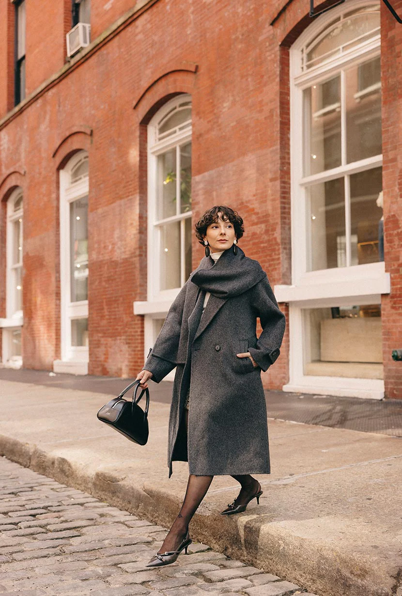 Carina Wool & Silk Scarf Coat - Charcoal - Image 4