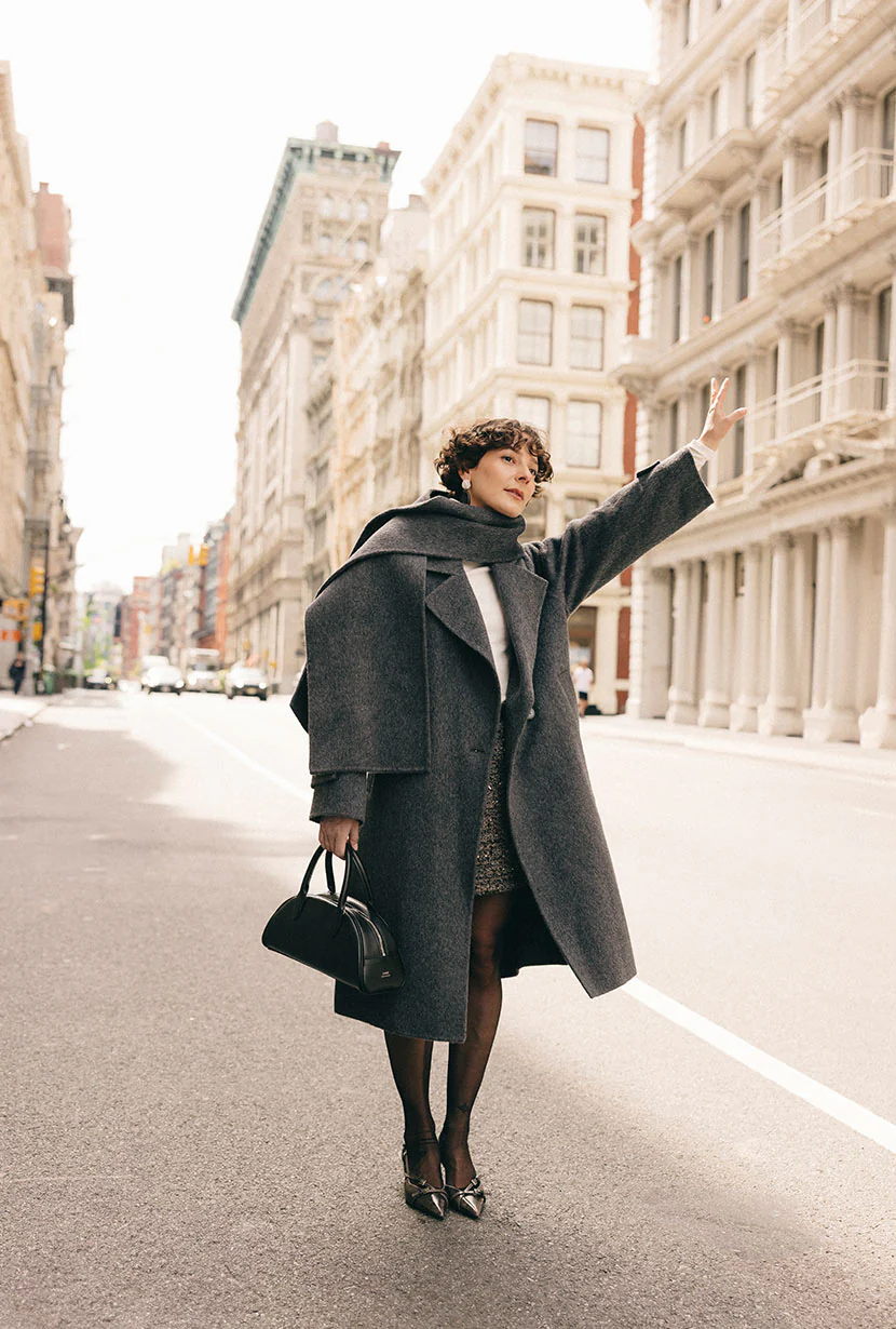 Carina Wool & Silk Scarf Coat - Charcoal - Image 5