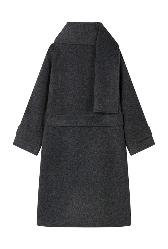Carina Wool & Silk Scarf Coat - Charcoal - Image 7