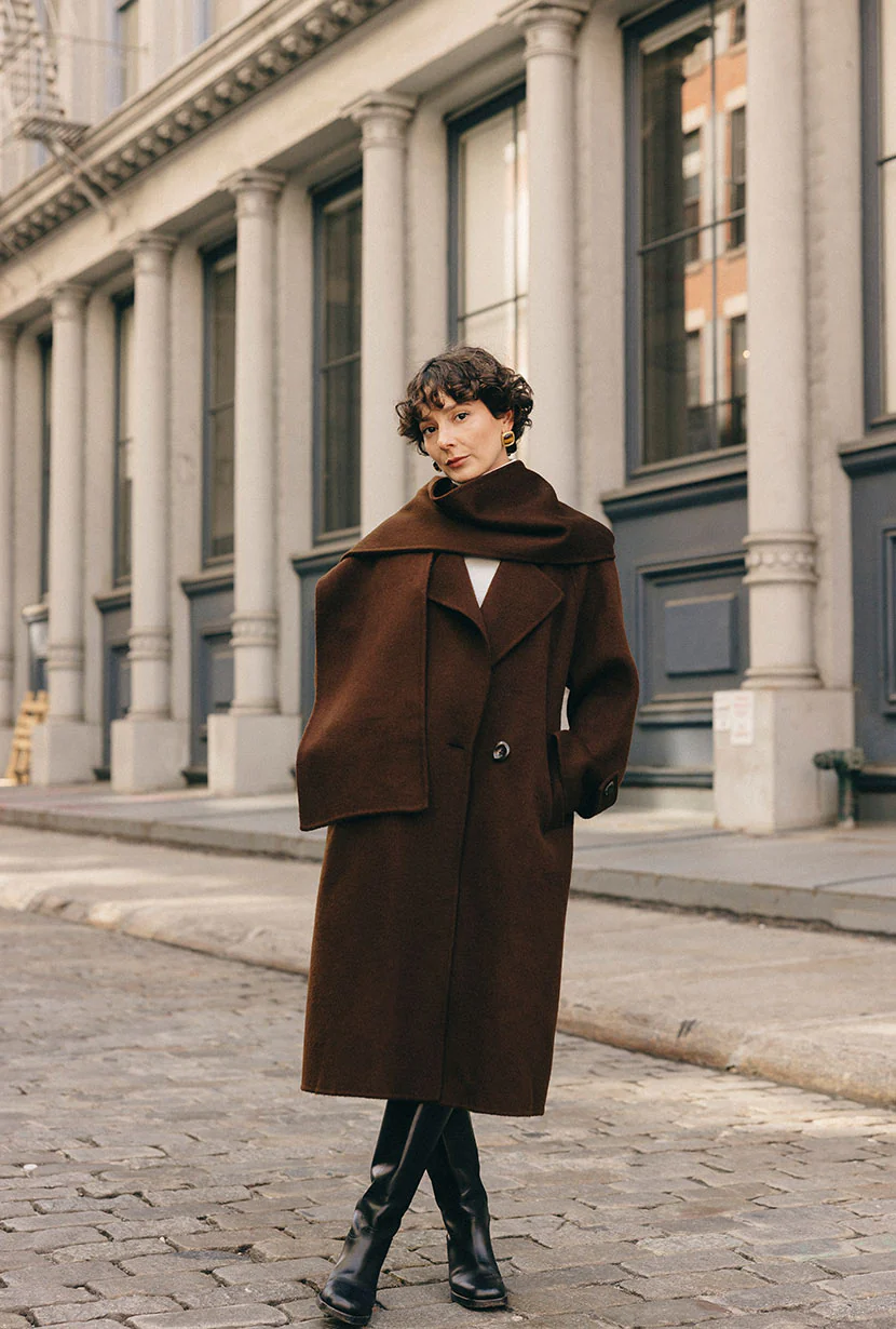 Carina Wool & Silk Scarf Coat - Chocolate - Image 2