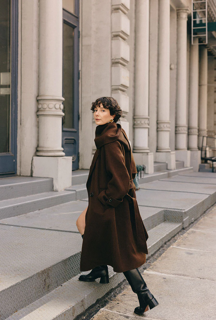 Carina Wool & Silk Scarf Coat - Chocolate - Image 3
