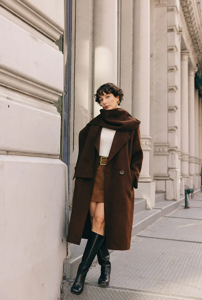 Carina Wool & Silk Scarf Coat - Chocolate - Image 5