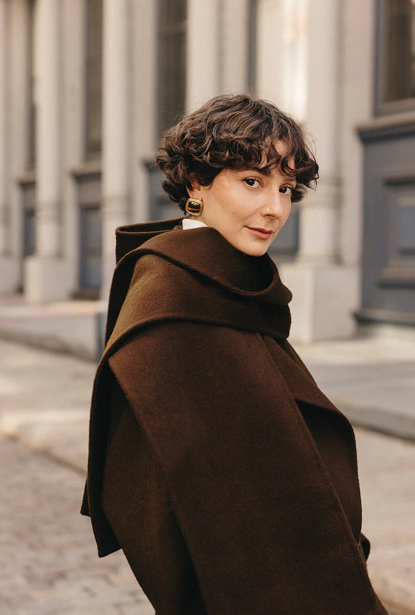 Carina Wool & Silk Scarf Coat - Chocolate - Image 6