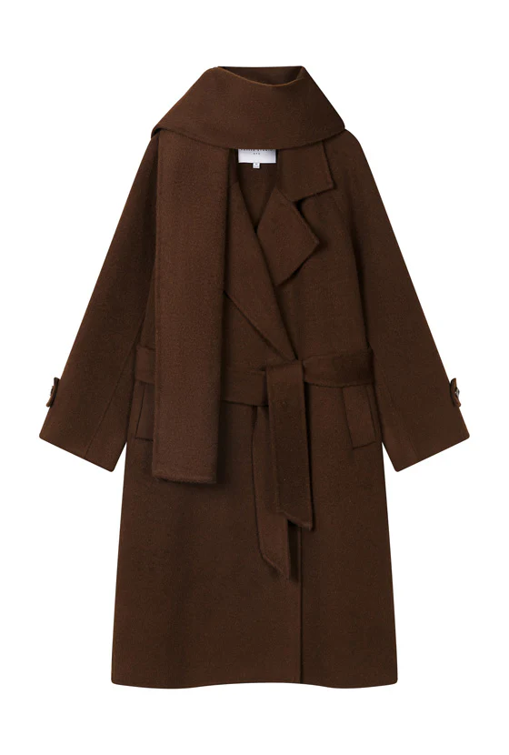 Carina Wool & Silk Scarf Coat - Chocolate - Image 7