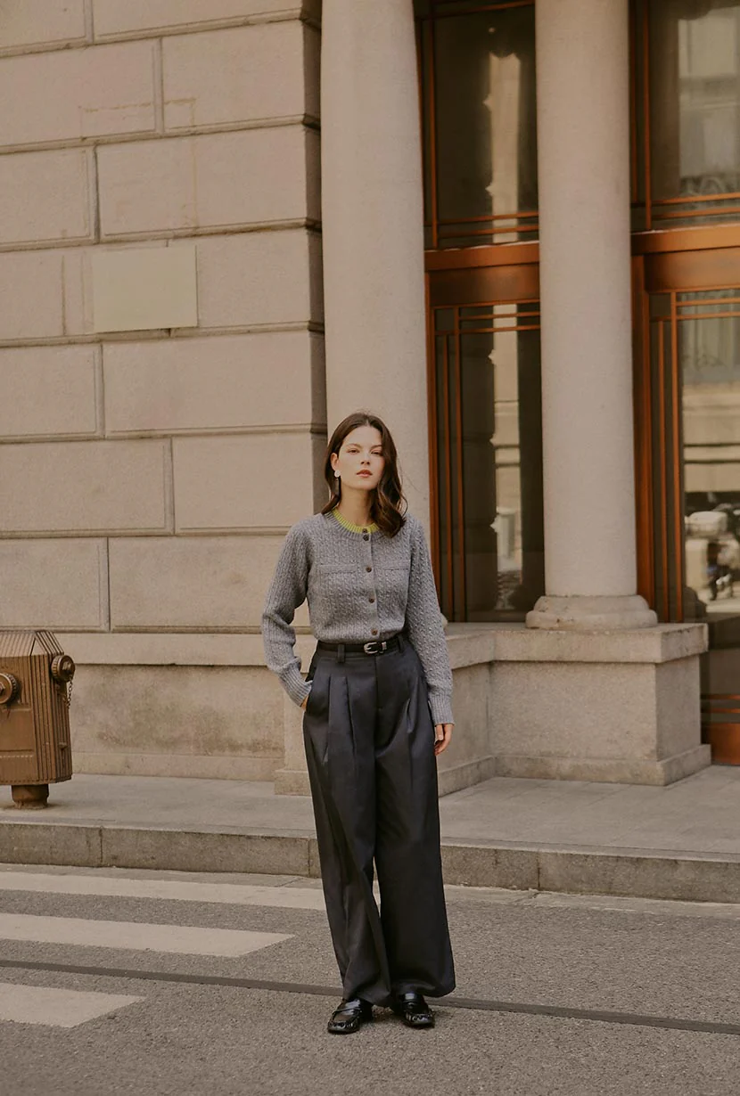 Carlo Wool Blend Wide Pants - Grey - Image 2