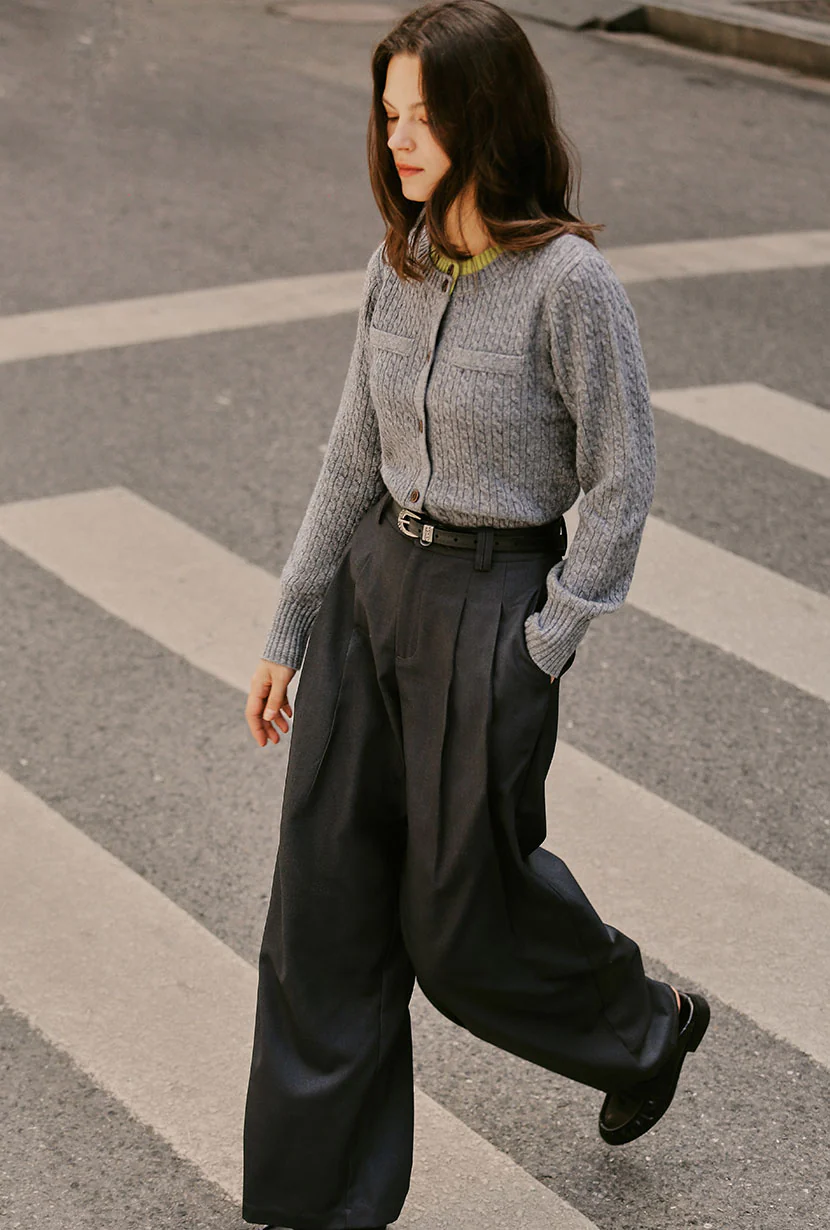 Carlo Wool Blend Wide Pants - Grey - Image 3