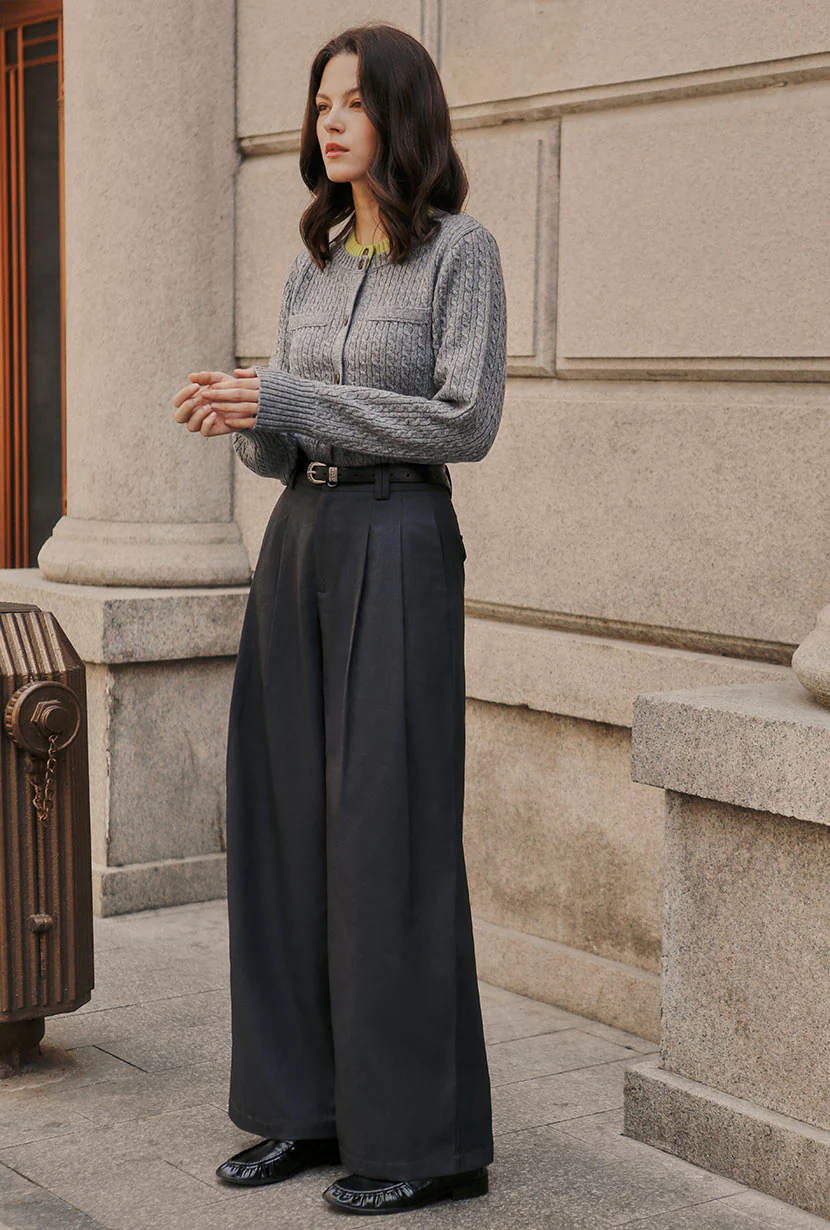 Carlo Wool Blend Wide Pants - Grey - Image 4