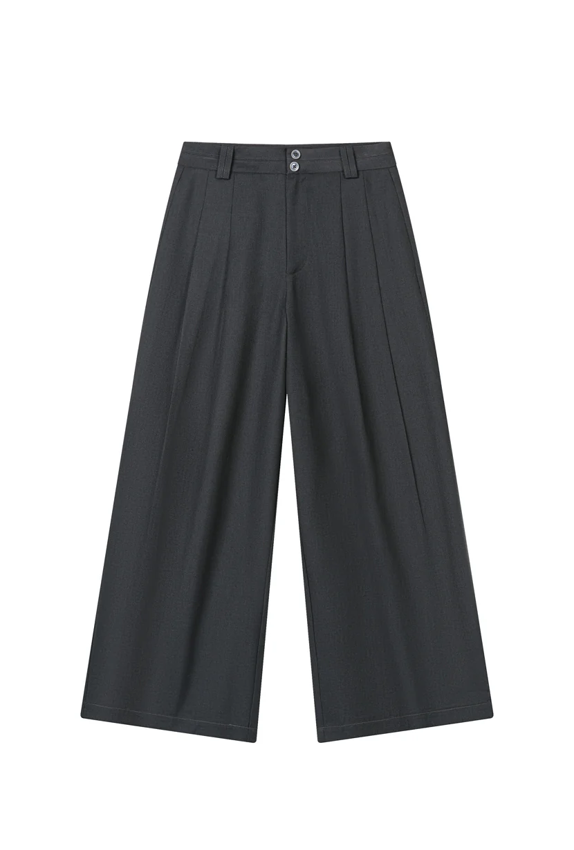 Carlo Wool Blend Wide Pants - Grey - Image 8