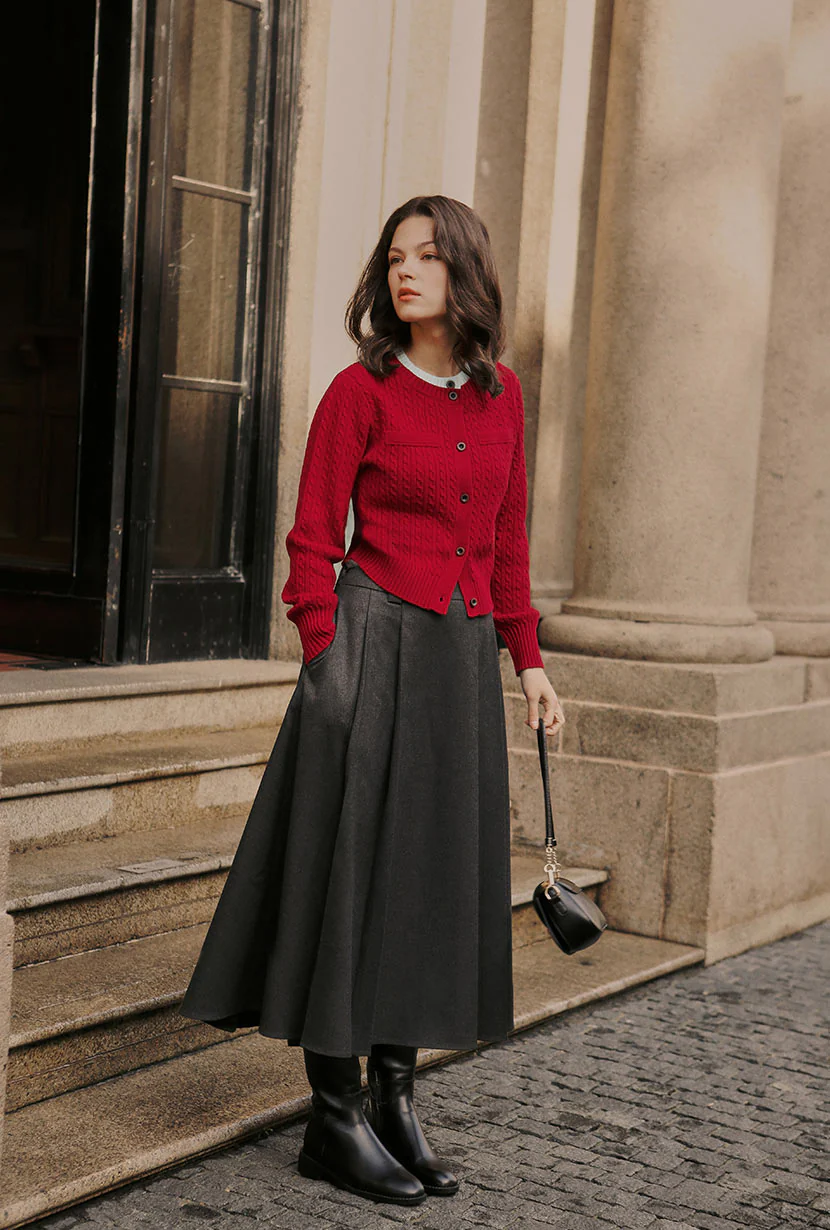 Carmina Wool Cardigan - Red - Image 3