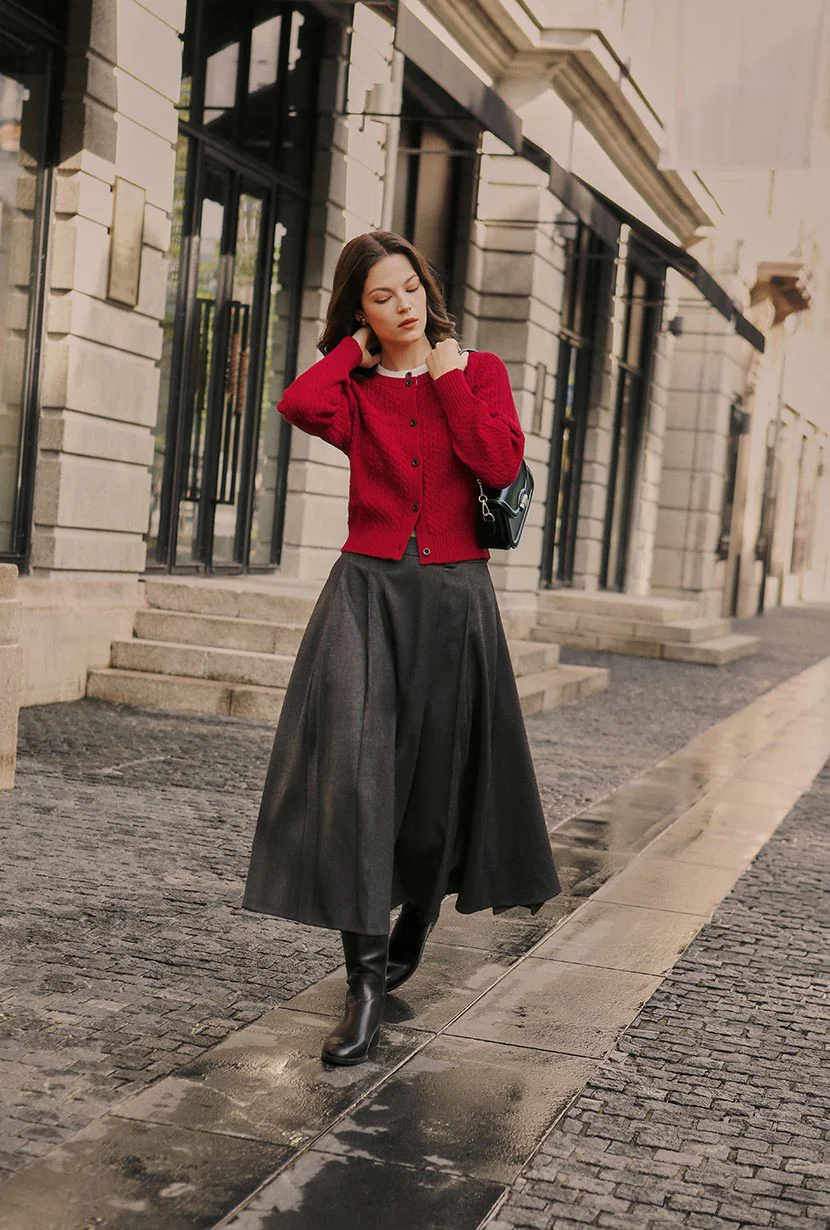 Carmina Wool Cardigan - Red - Image 6