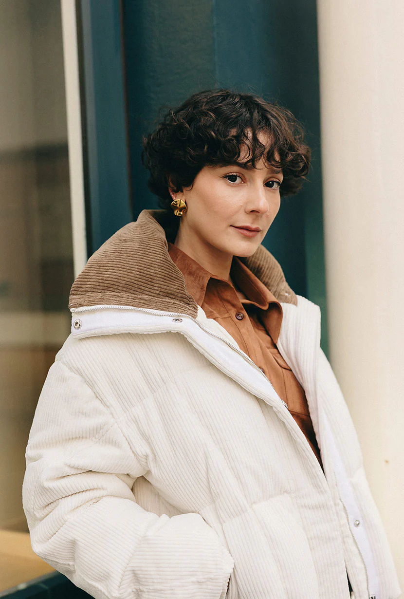 Carter Corduroy Down Jacket - Ivory - Image 3