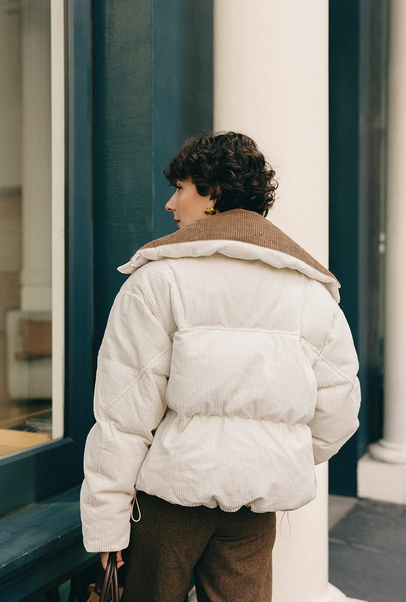Carter Corduroy Down Jacket - Ivory - Image 4