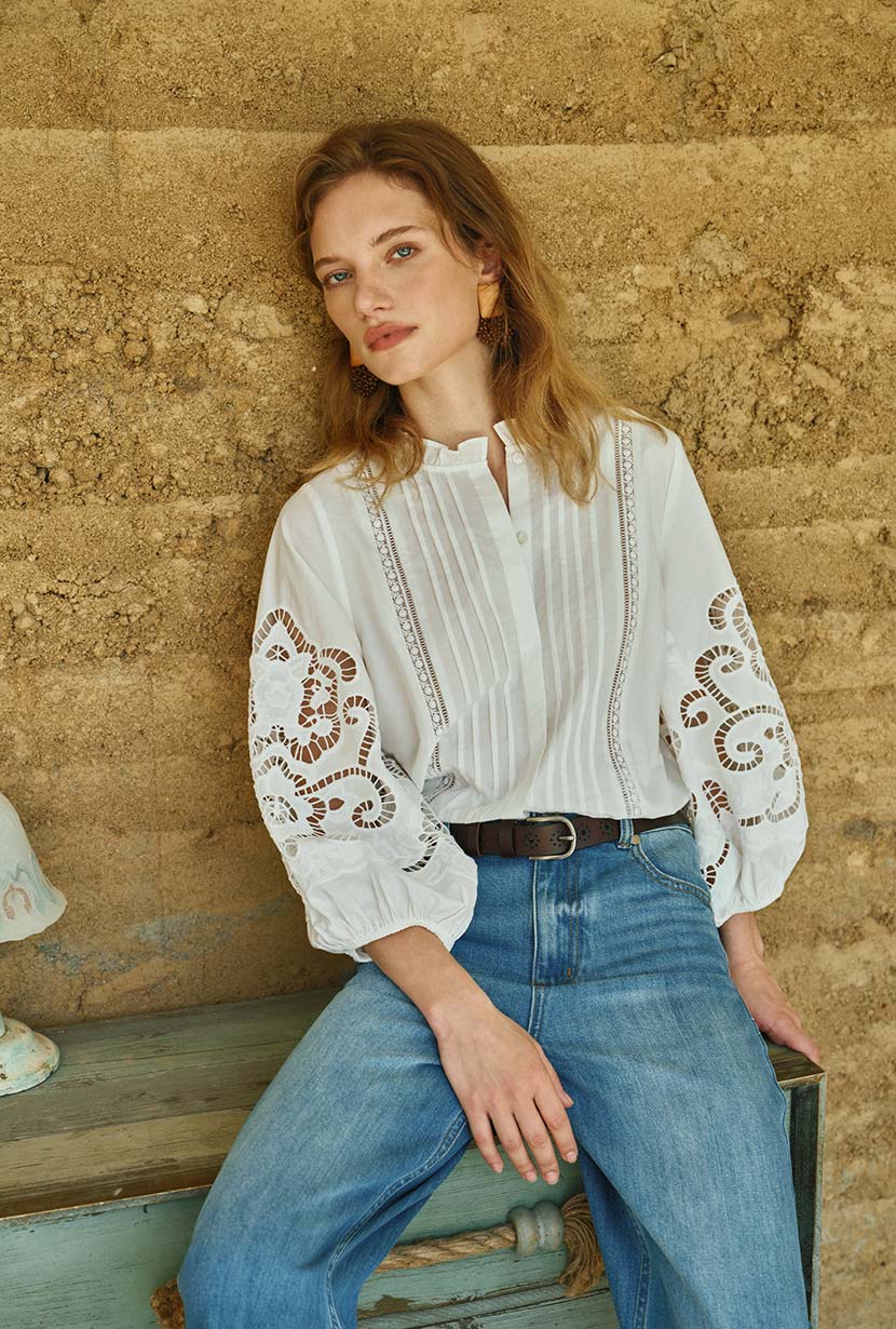 Chandler Cotton Blouse - Ivory - Image 8