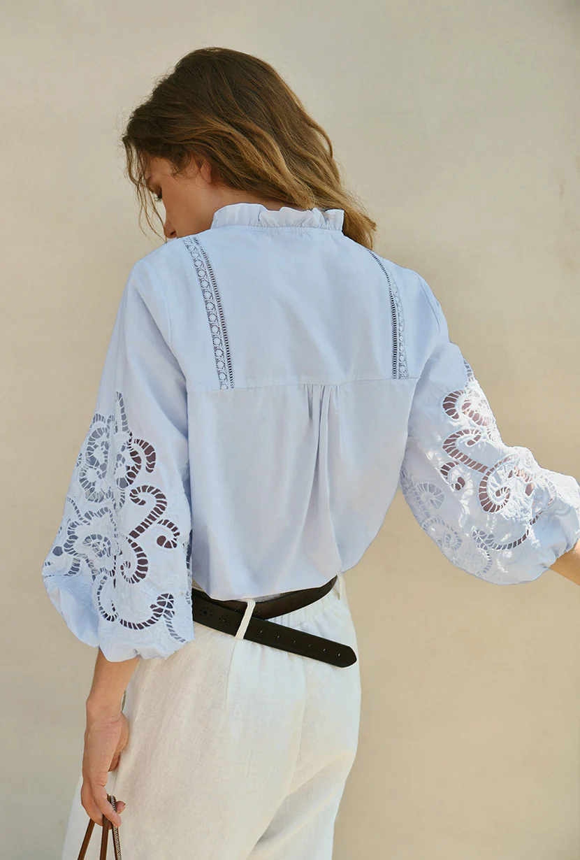 Chandler Cotton Blouse - Sky - Image 6