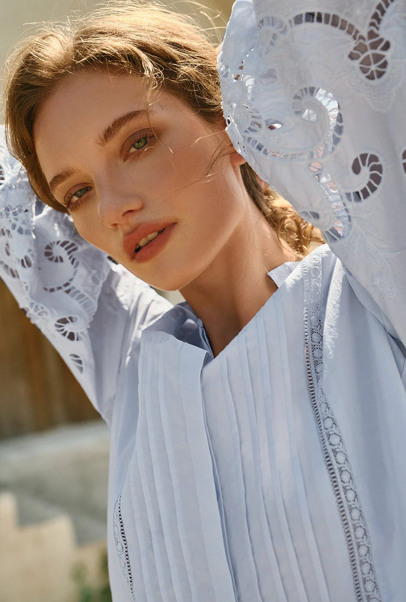 Chandler Cotton Blouse - Sky - Image 9