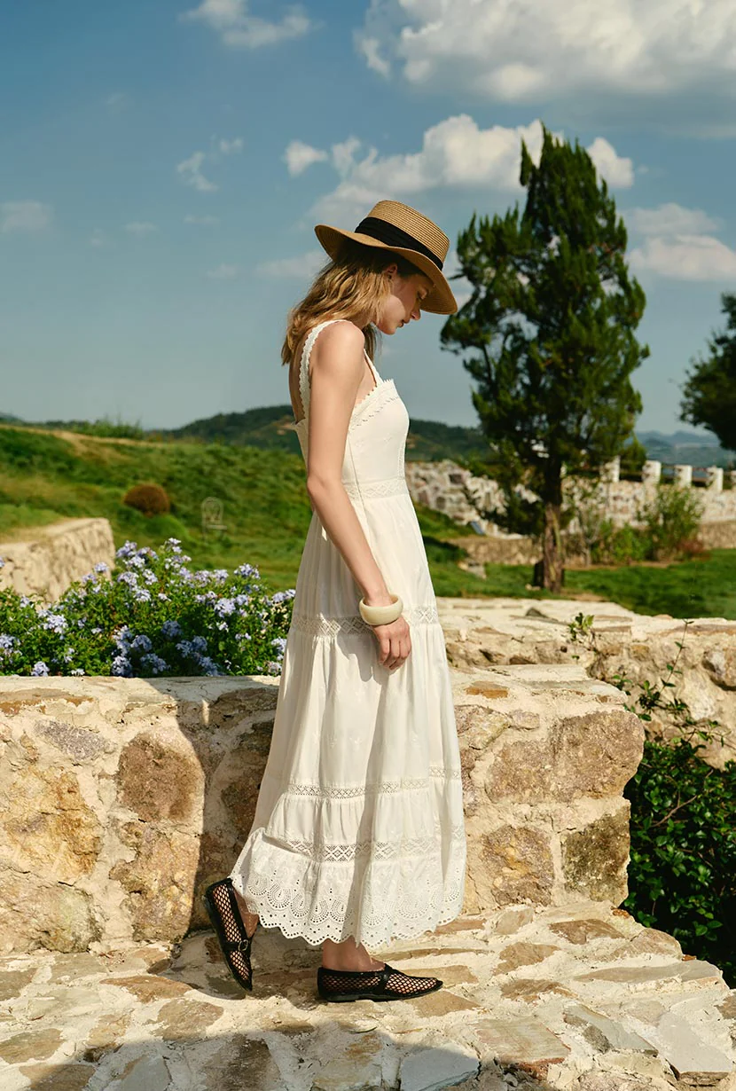 Clarabel Cotton Midi Dress - White - Image 11