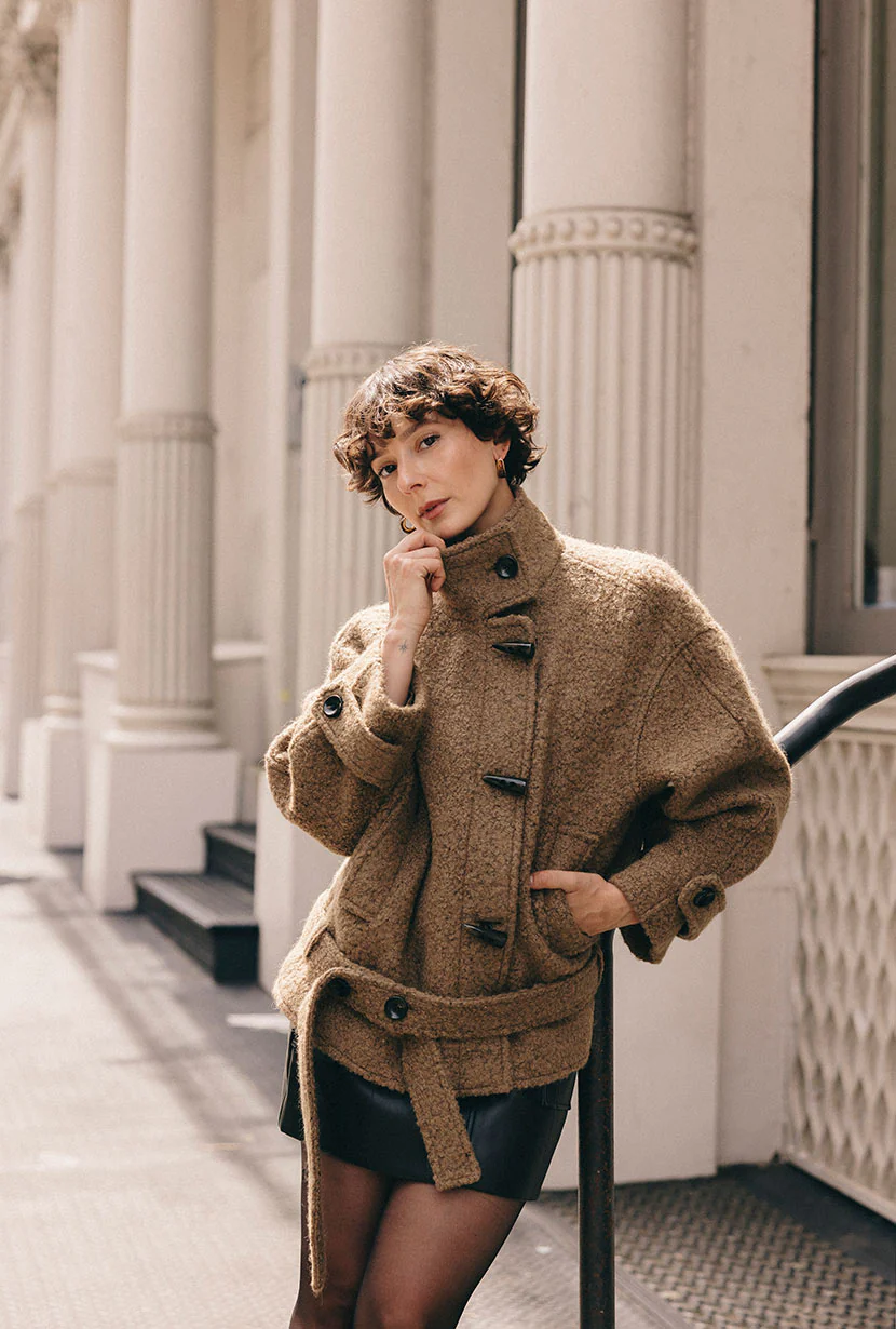 Cole Oversized Wool Short Coat - Brown - Image 3