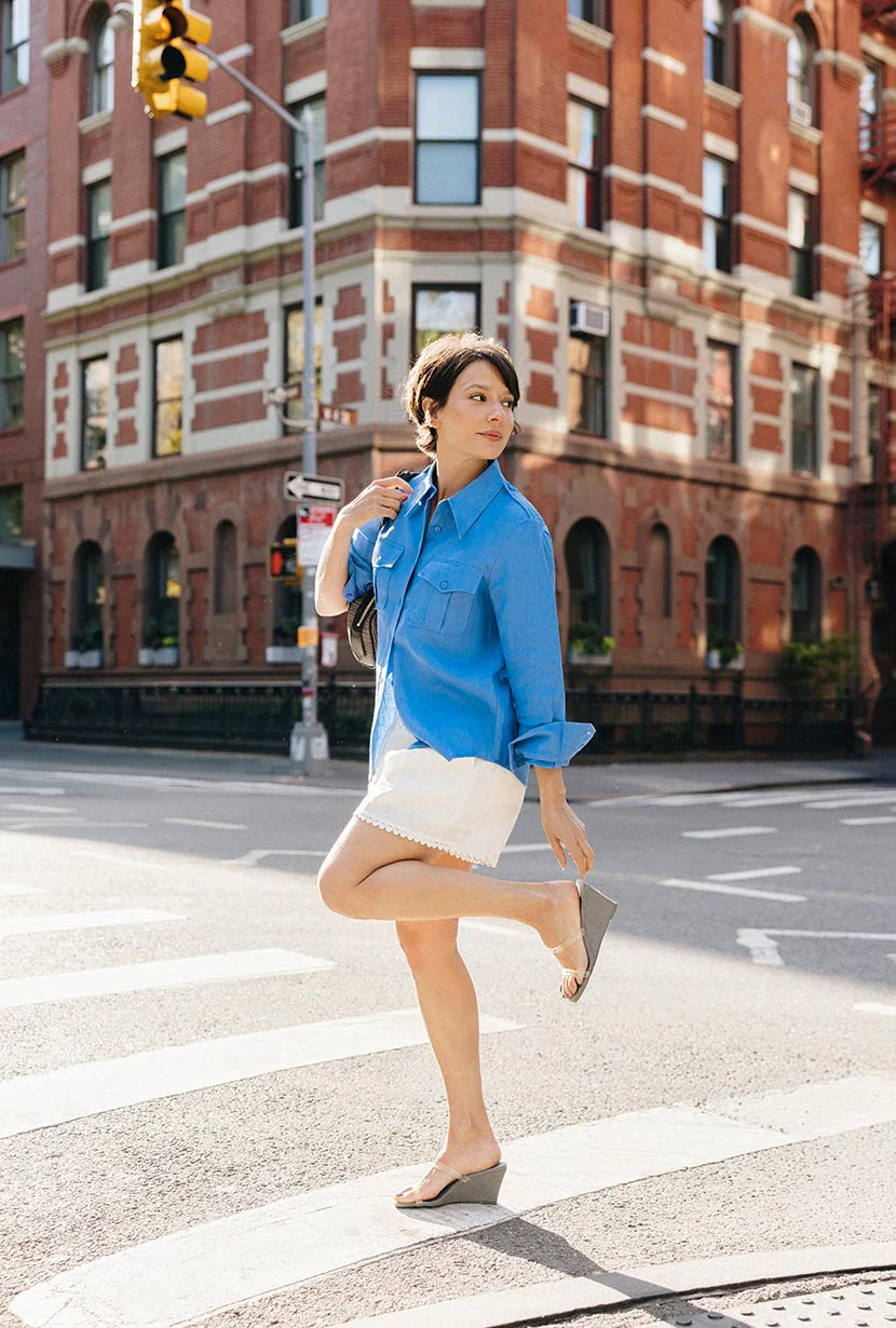 Dana Linen Shirt Jacket - Blue - Image 3