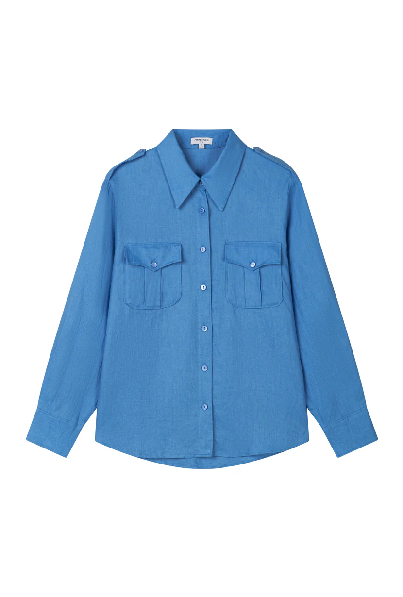Dana Linen Shirt Jacket - Blue - Image 7