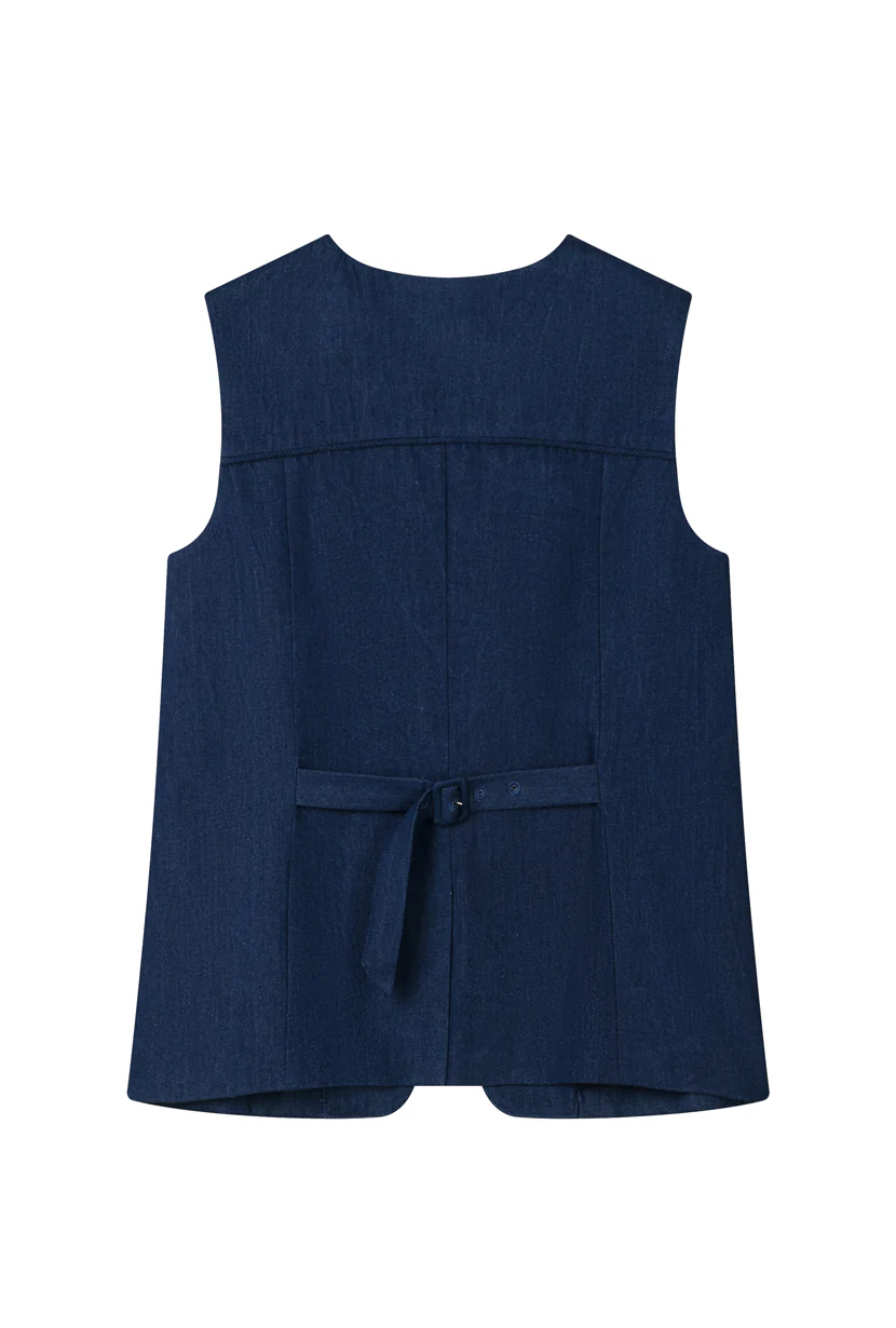 Darien Cotton Vest - Indigo - Image 11
