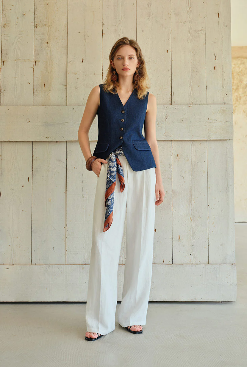 Darien Cotton Vest - Indigo - Image 3