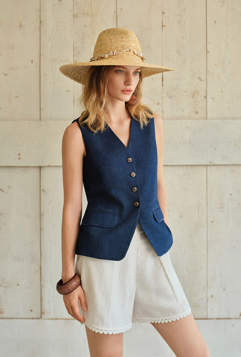 Darien Cotton Vest - Indigo - Image 5