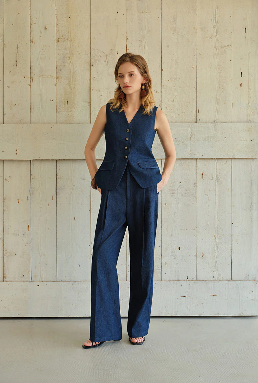 Darien Cotton Vest - Indigo - Image 6